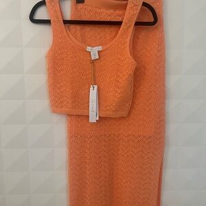 House of Harlow 1960 Orange Crop Tank Top and Skirt Set